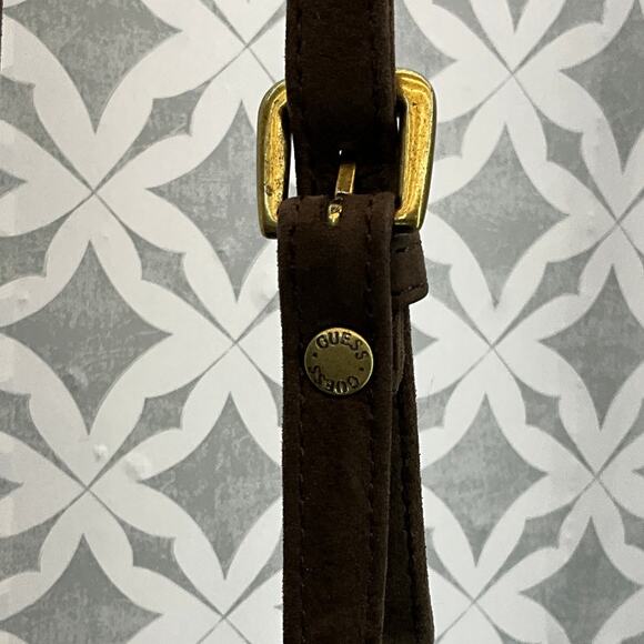 Vintage Guess Brown Tooled Leather Crossbody Boho Saddle Bag Purse - Picture 5 of 11